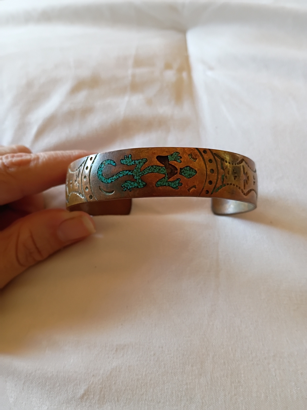 Turquoise Inlay Copper Cuff Bracelet